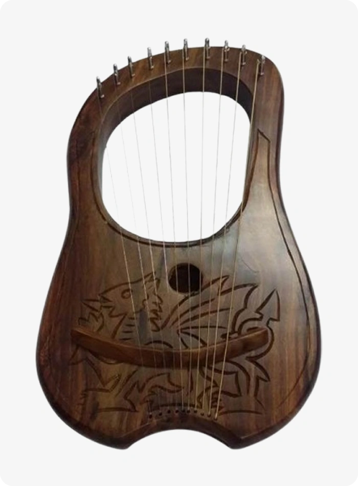 Custom Made Rosewood 10 String Dragon Design Lyre Harp