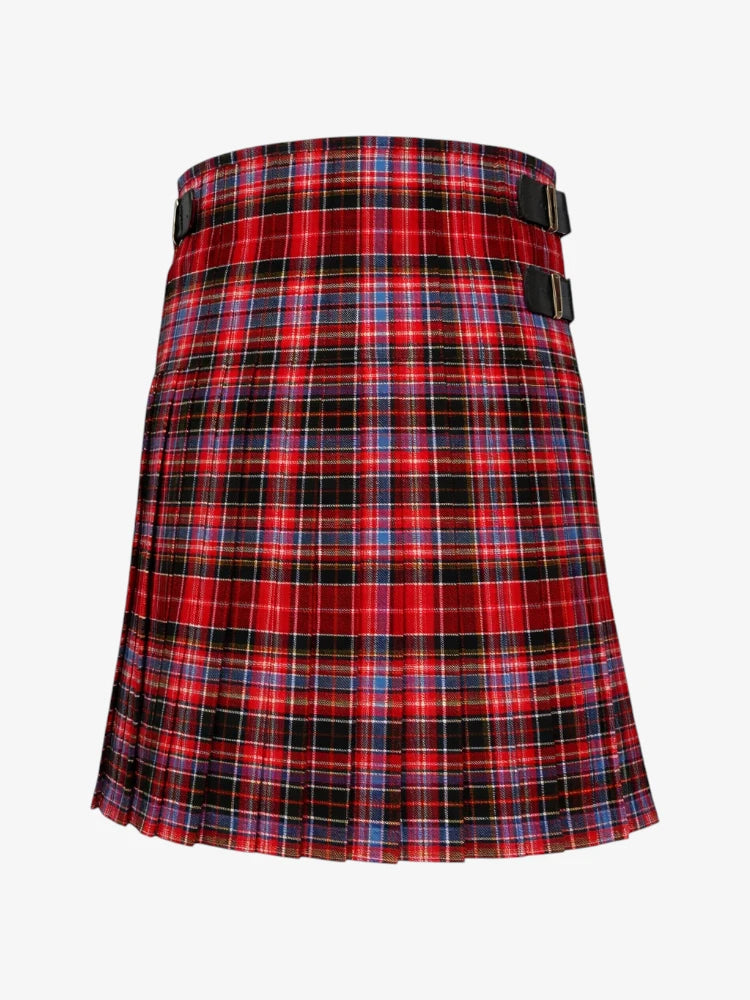 Red and blue plaid kilt on a white background