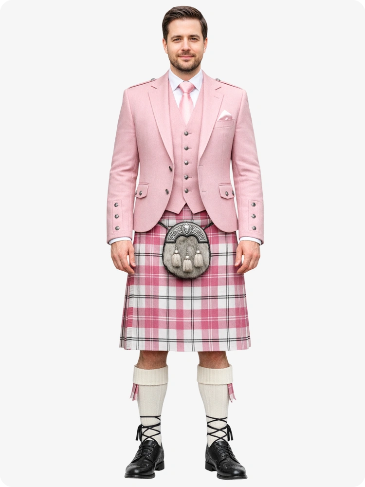 Ailsa Pink Plaid Tartan Kilt And Pink Argyle Jacket Kilt Outfit