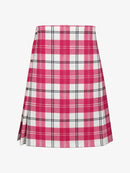 Pink and white plaid kilt on a white background