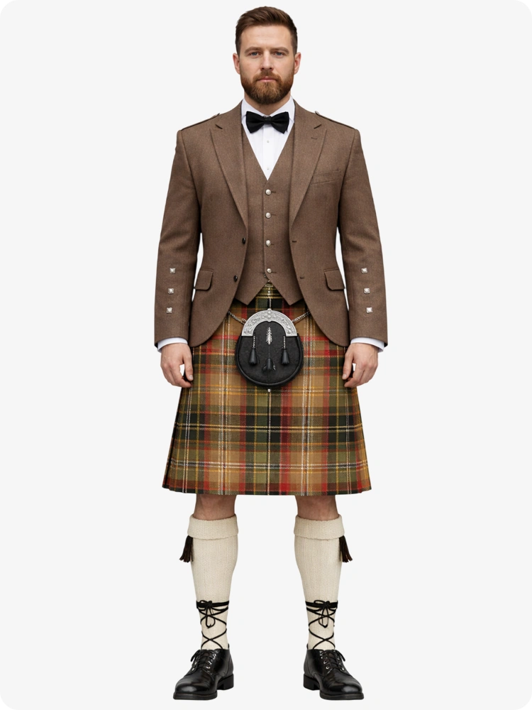 Asman Day Tan Tartan Kilt And Tan Argyle Jacket Kilt Outfit