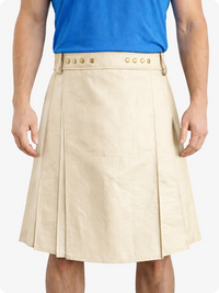 Beige Cream Genuine Leather Utility Kilt with Studded Waistband