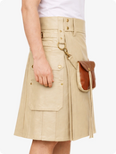 Beige kilt with leather pocket on a white background