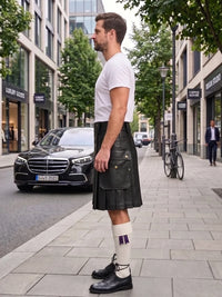 Black Cow Leather Utility Kilts for Men