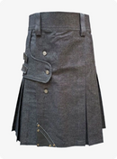 Black Denim Utility Strap Kilt