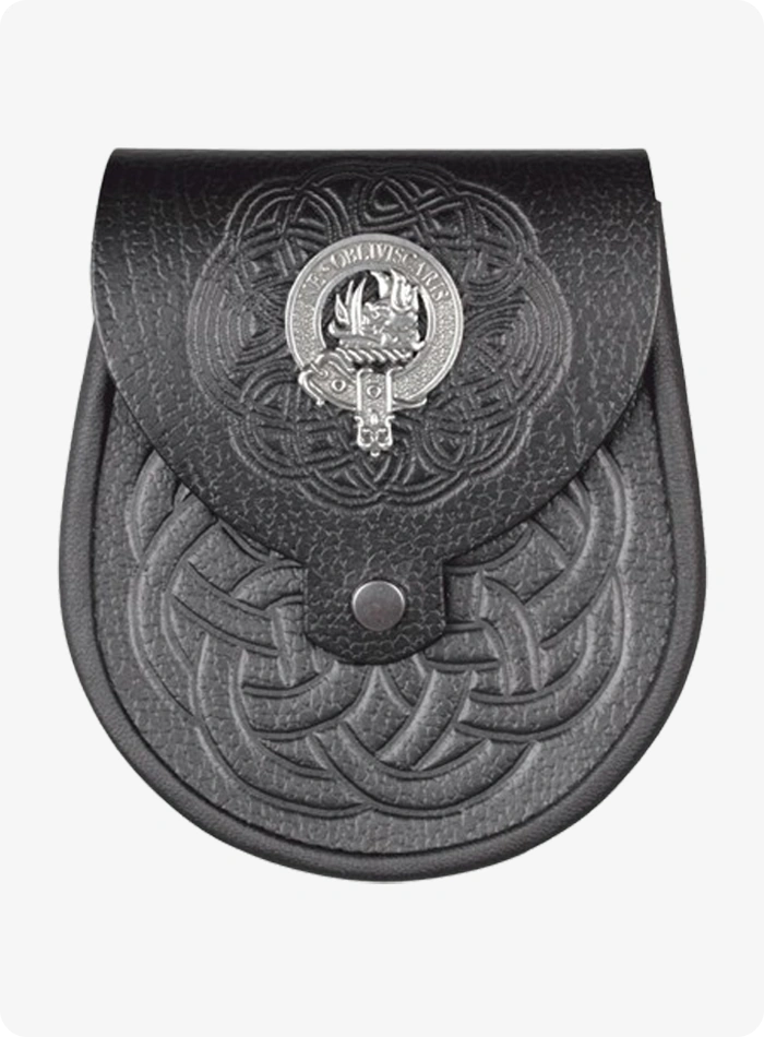 Handmade Black Celtic Clan Crest Leather Sporran