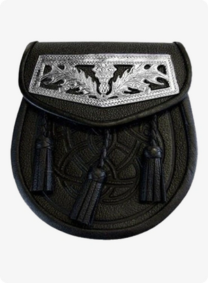 Custom Made Black Celtic Embossed Thistle Plate Leather Sporran