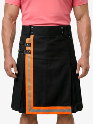 Black Firefighter Kilt With Orange Stripes
