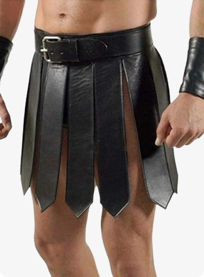 Hand Made Black Gladiator Leather Kilt