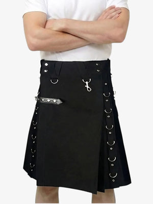 Black Hybrid Utility Kilt With Multi Ring Strap