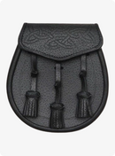 Black Leather Celtic Interweave Knotted Tassel Sporran