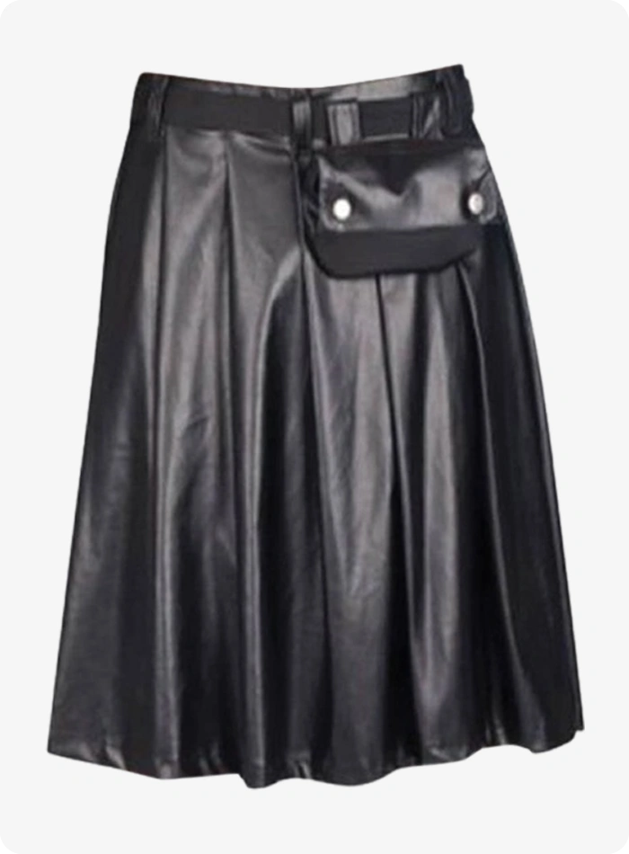 Black Leather Full Pleated Kilt