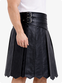 Black leather skirt with belt on a white background
