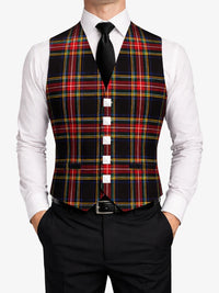 Black Stewart Tartan Waistcoat Front