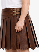 Brown pleated skirt with a belt on a white background