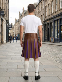 Brown Leather Kilt With Purple Pleats Back Side