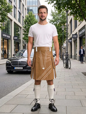 Camel And White Leather Hybrid Utility Kilt