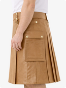 Camel Genuine Leather Utility Kilt with Cargo Pockets & D-Rings