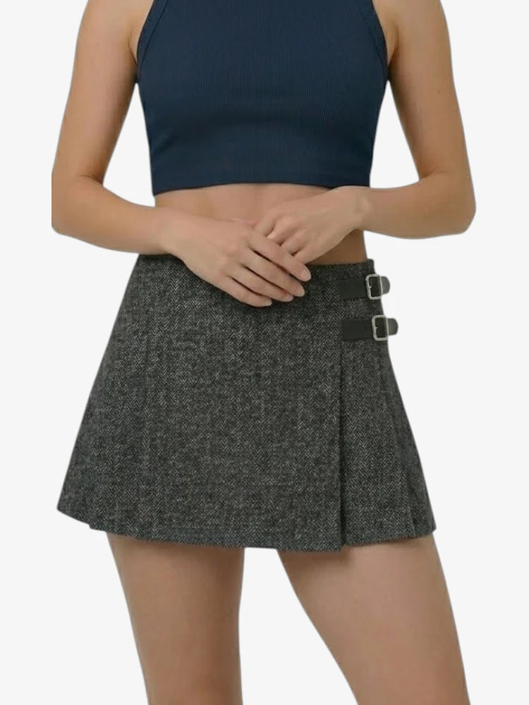 Casual Dark Grey Tweed Women Kilt