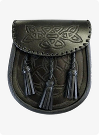 Celtic Interweave Triple Tassel Black Leather Sporran