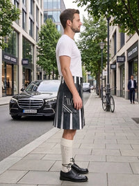 Charcoal And White Leather Hybrid Utility Kilt Right