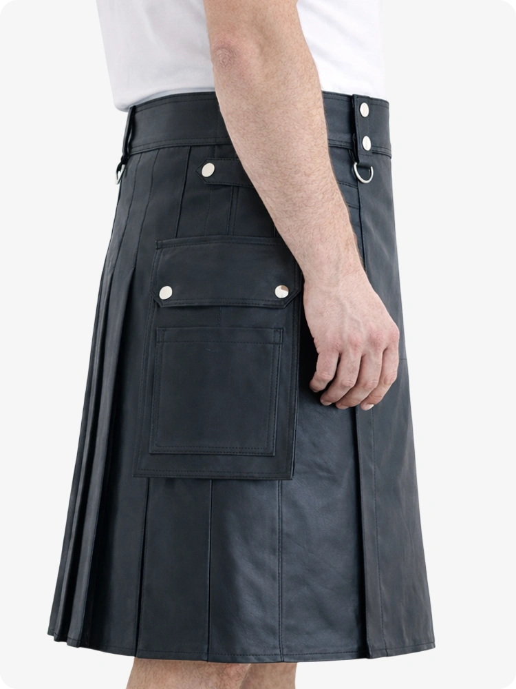 Charcoal Genuine Leather Utility Kilt with Cargo Pockets & D-Rings