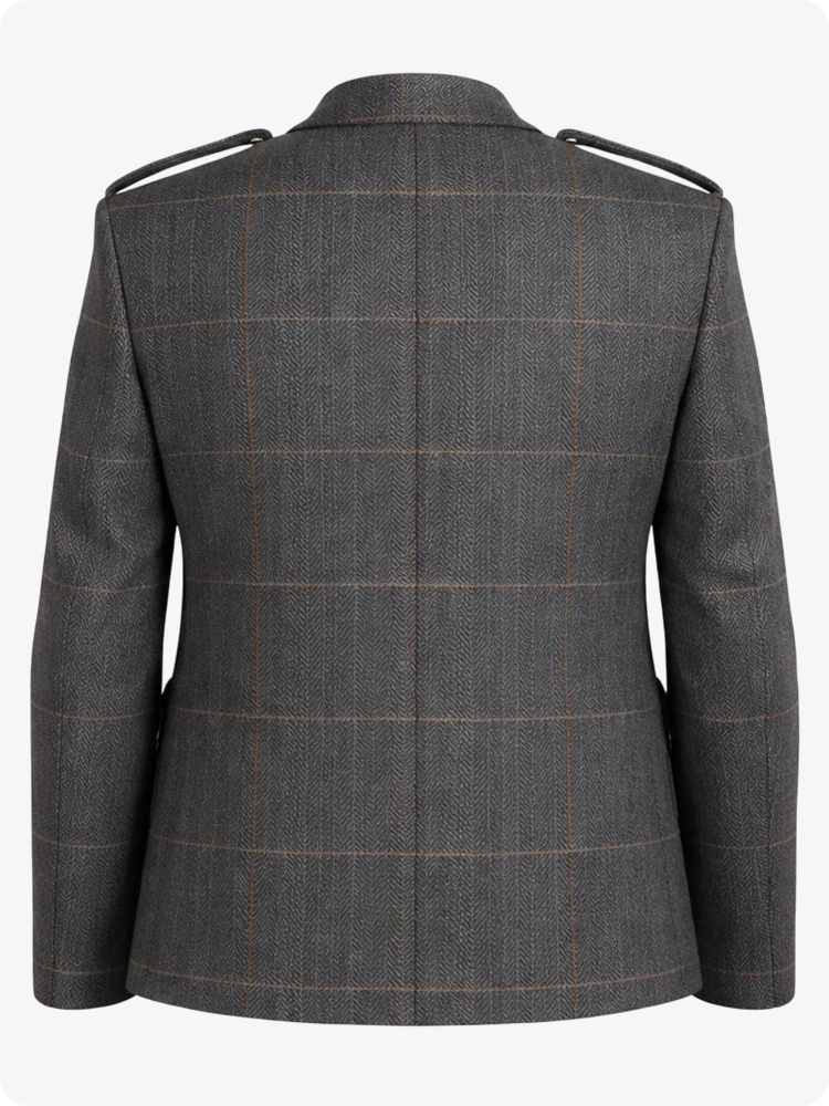 Gray checkered blazer on a white background