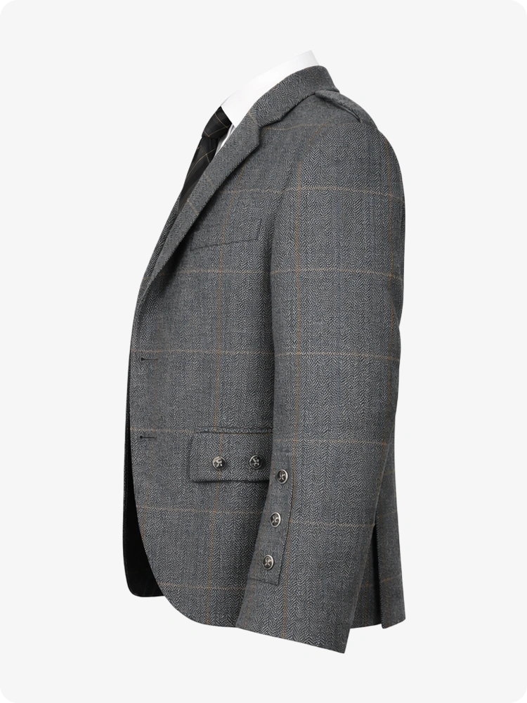 Gray checkered suit jacket on a white background
