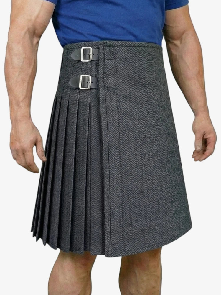 Charcoal Herringbone Tweed Kilt