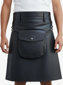 Black leather skirt with a front pocket on a white background