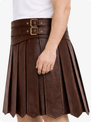 Chocolate Brown pleated skirt with belt on a white background