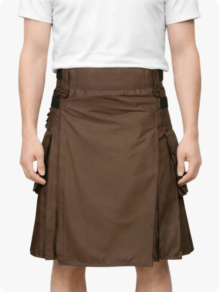 Chocolate Brown Leather Strap Utility Kilt