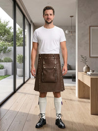 Chocolate Brown Leather Utility Kilt Front Side