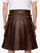 Chocolate Brown leather skirt worn by a person on a white background