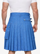 Classic Modern Blue Denim Kilt with Adjustable Straps