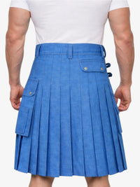 Classic Modern Blue Denim Kilt with Adjustable Straps