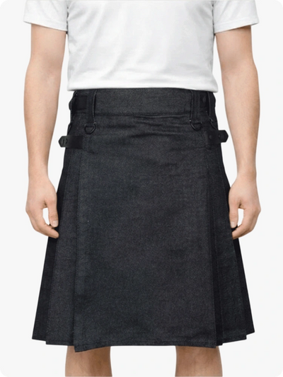 Custom Made Active Men Black Denim Utility Kilt