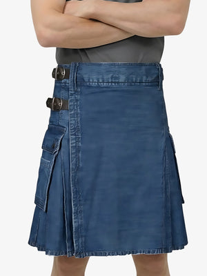 Custom Made Dark Blue Denim Kilt