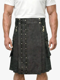 Black leather kilt with silver studs on a white background