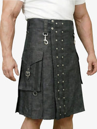 Custom Made Dark Brown Denim Kilt
