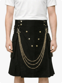 Black kilt with gold chains and buttons on a white background