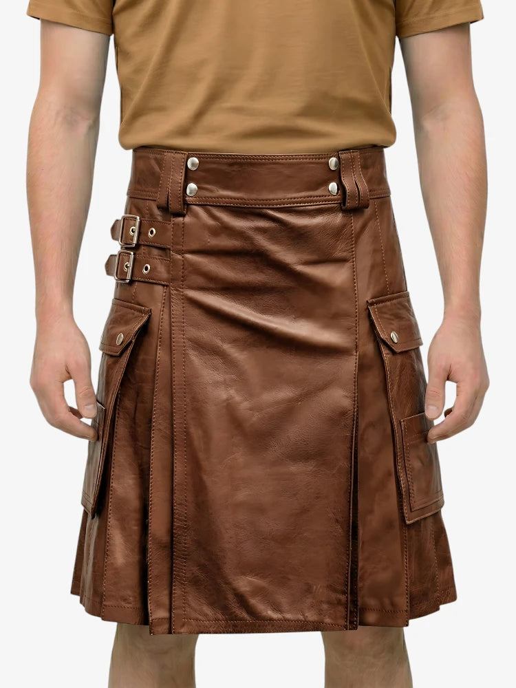 Custom Made Luxurious Stylish Brown Leather Kilt