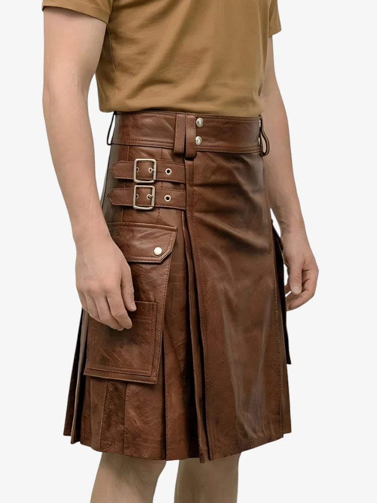 Custom Made Luxurious Stylish Brown Leather Kilt