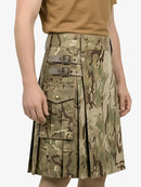 Camouflage skirt with button details on a plain background