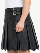 Black pleated skirt with belt and buckles on a white background