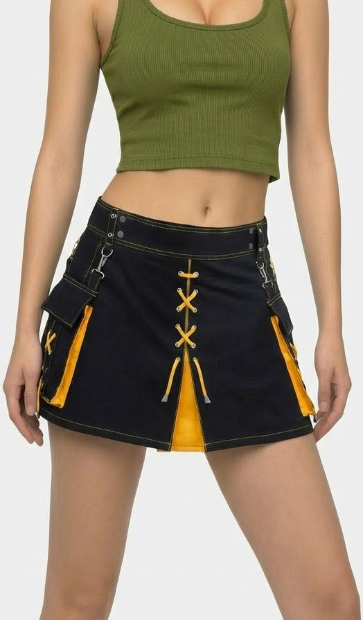 Custom Made Scottish Black & Yellow Women's Hybrid Kilt