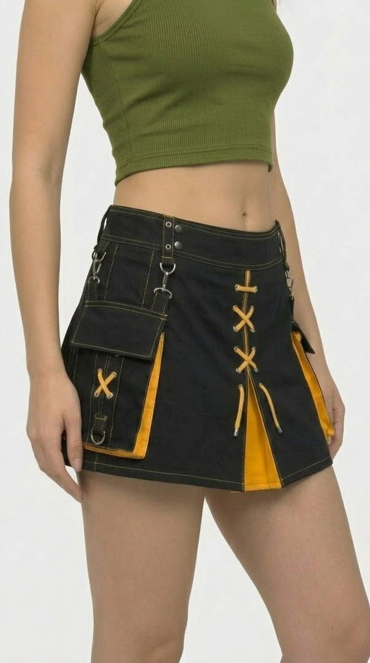 Custom Made Scottish Black & Yellow Women's Hybrid Kilt