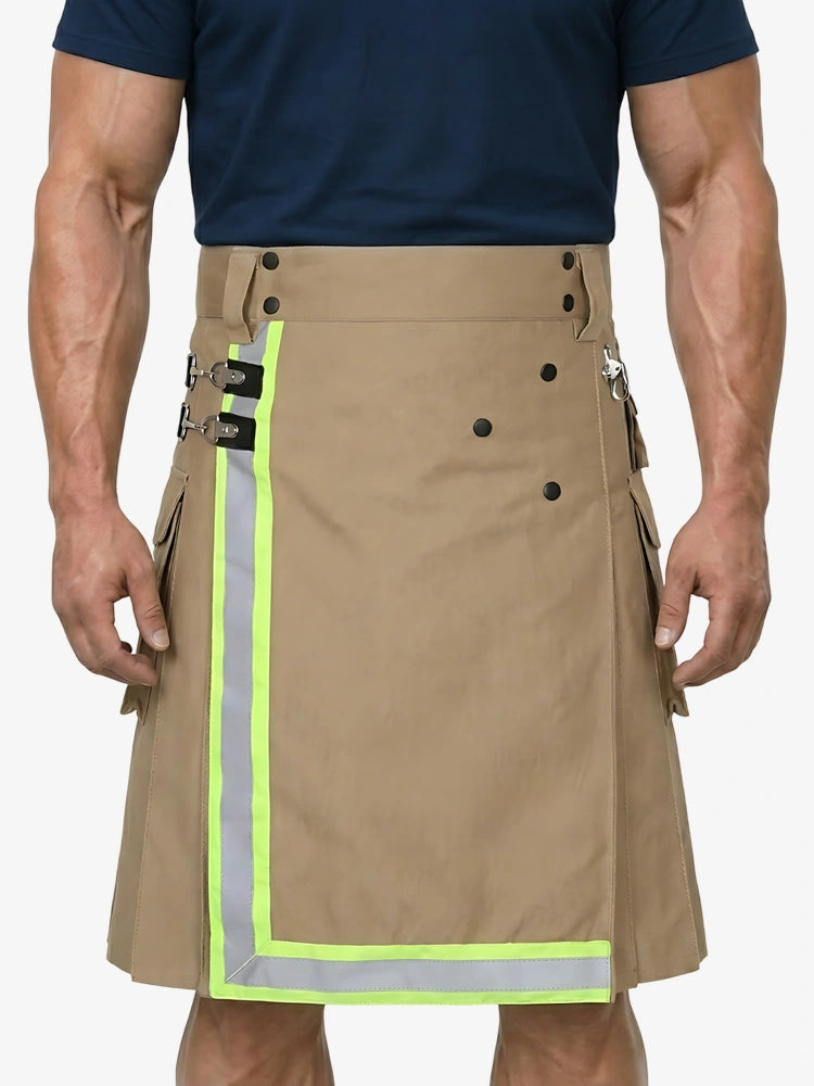 Custom Made Scottish Firefighter Khaki Cotton Utility Kilt