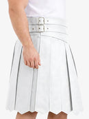 White pleated skirt with a belt on a white background