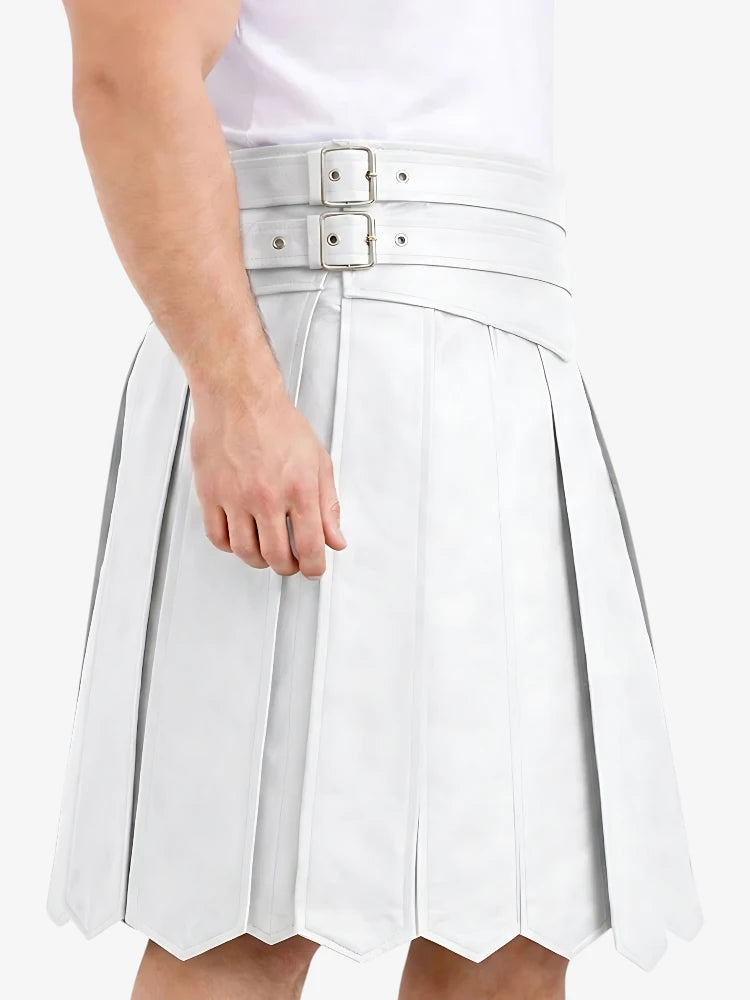 Custom Made Stylish White Warrior Leather Kilt